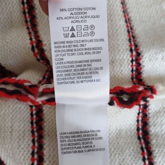 Lucky Brand White Knit Textured Stripe Crew Neck Sweater‎ Sz S - Picture 10 of 11